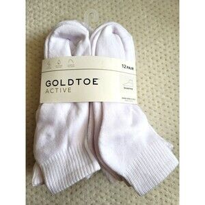 NWT Gold Toe Active 12 PAIRS Men's Athletic Wicking Quarter Socks White